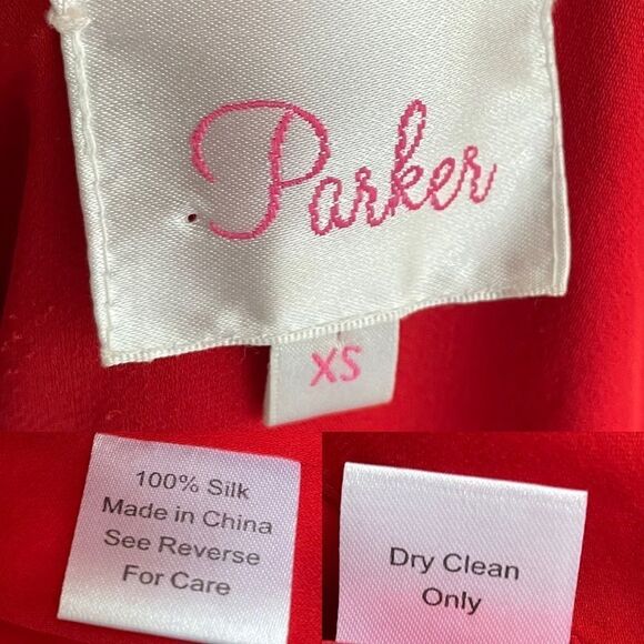 PARKER Silk Long Sleeve Mini Wrap Dress Red S - Picture 10 of 12